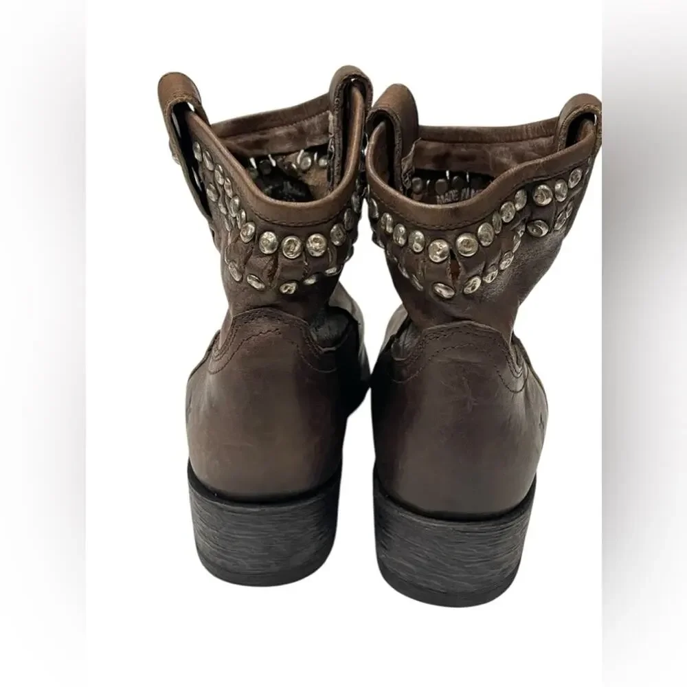 Frye Brown Leather Diana Cut Stud Short Boot US:8 B